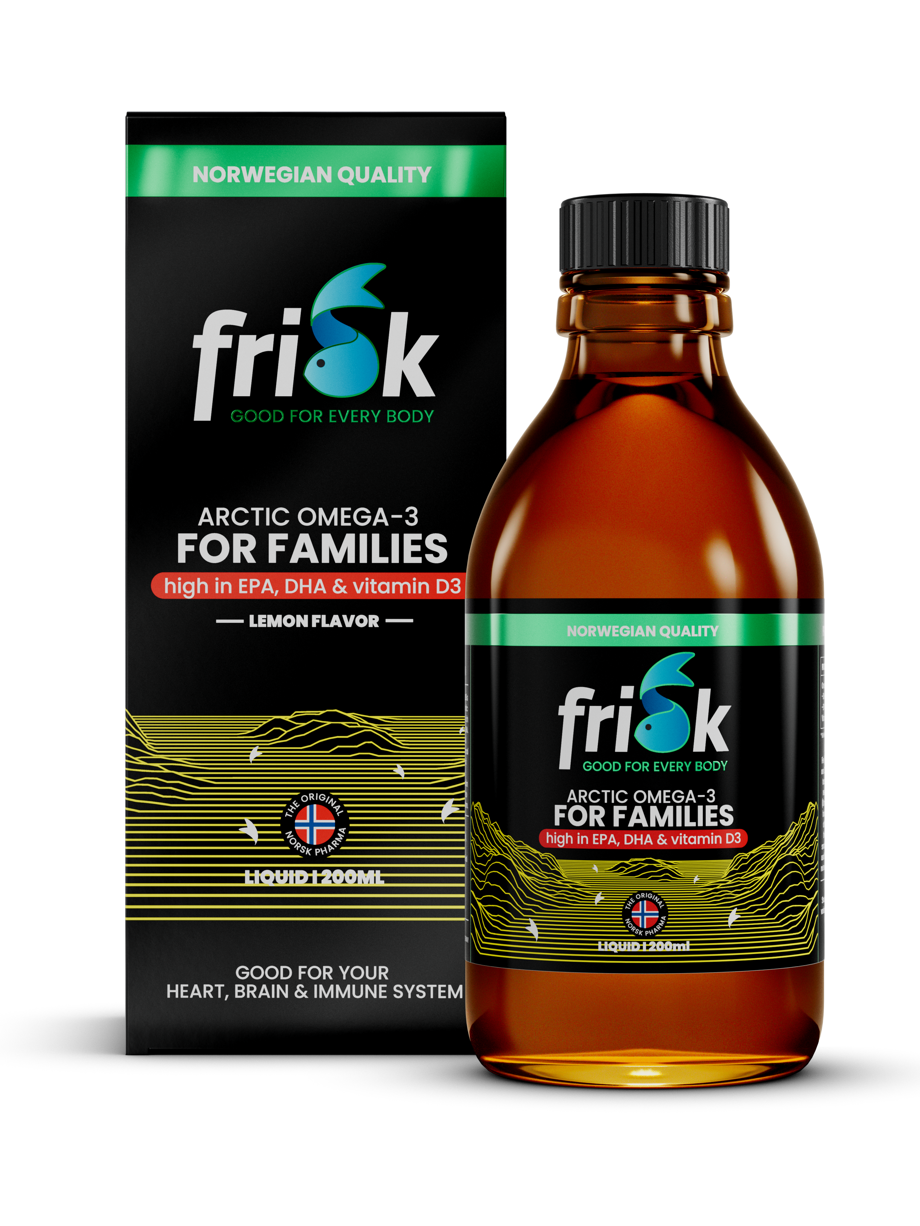 Frisk Arctic Omega-3 for familien i produktemballasje