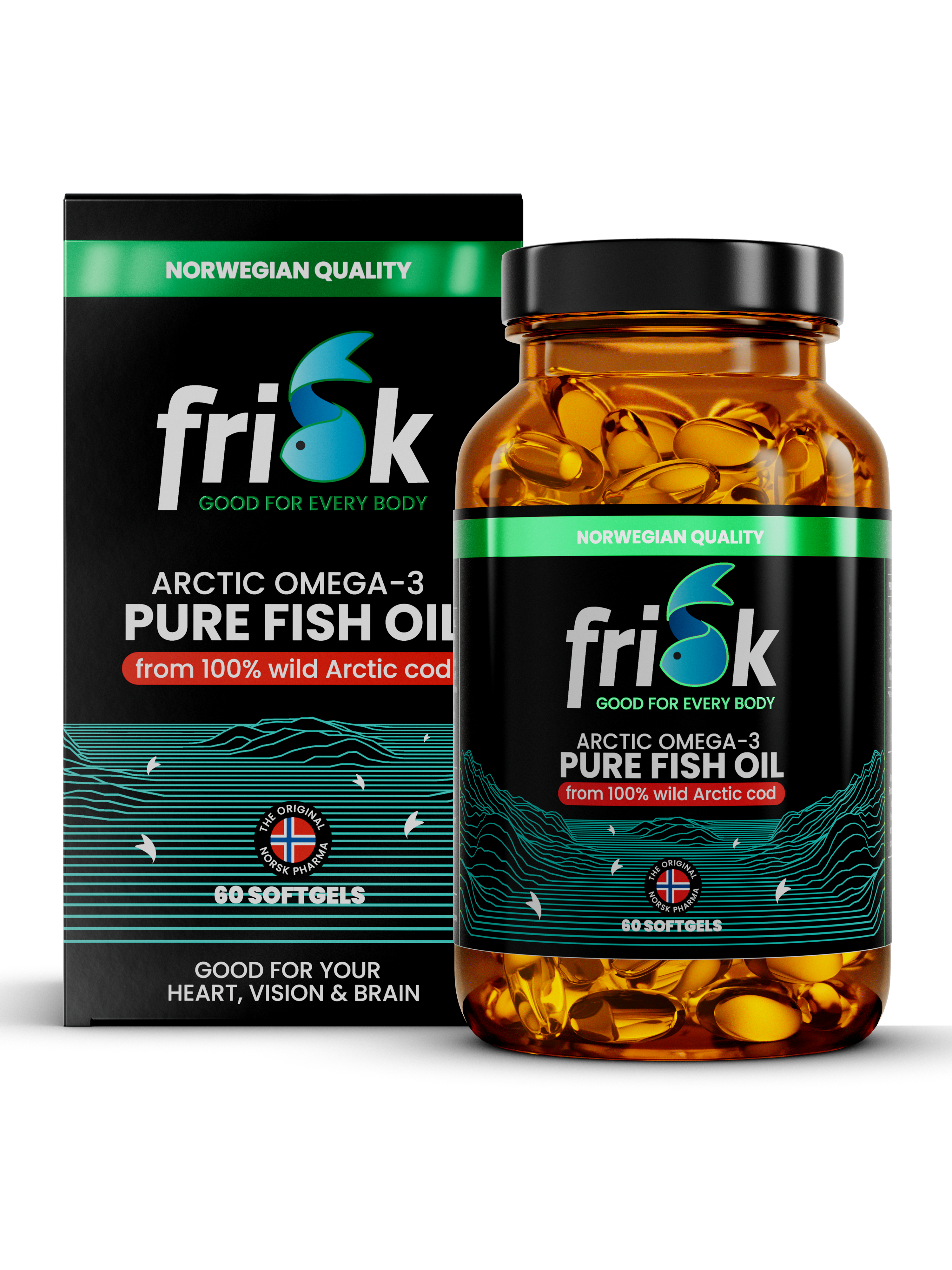 Frisk Arctic Omega-3 Ren Fiskeolje i produktemballasje
