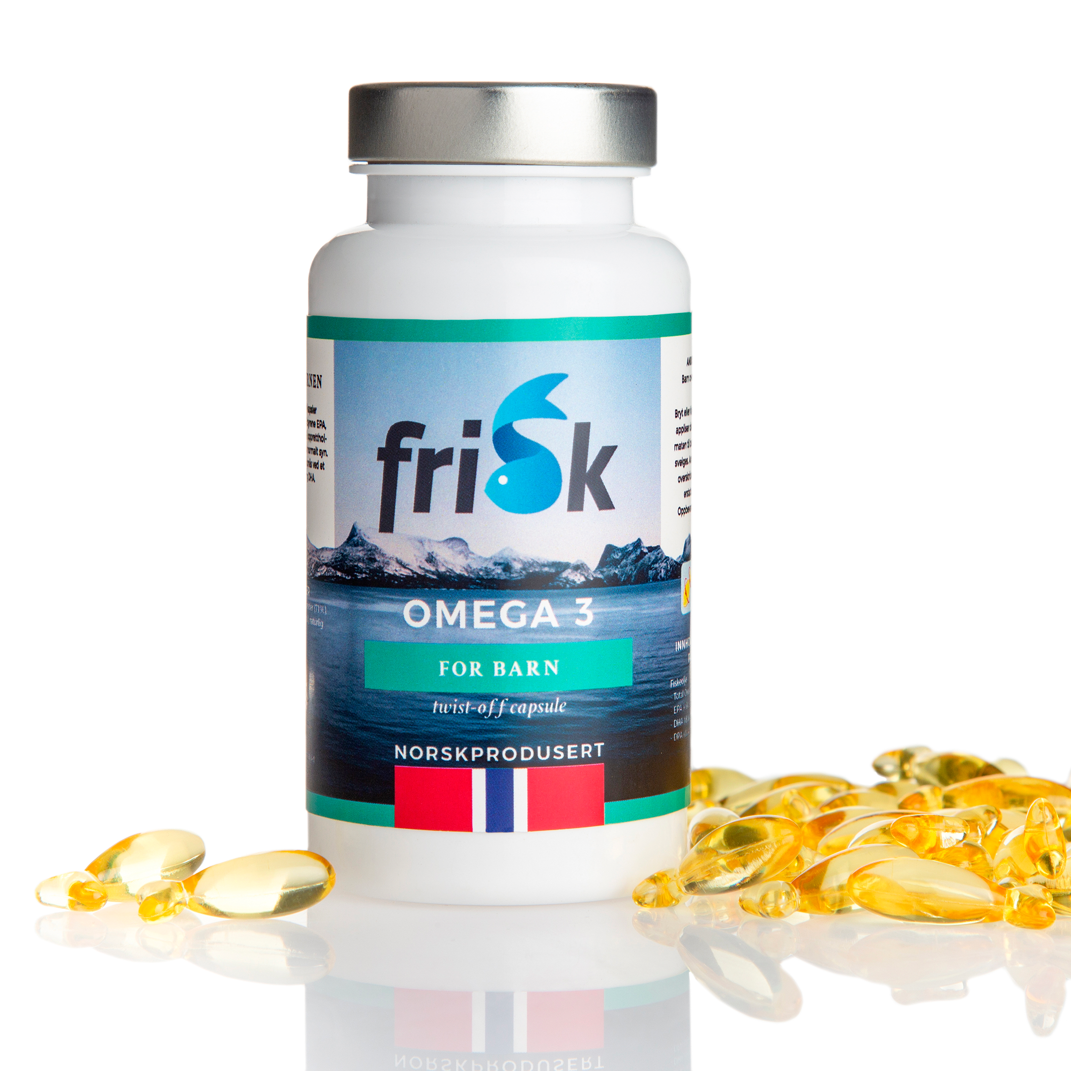 Frisk Omega-3 for barn i produktemballasje