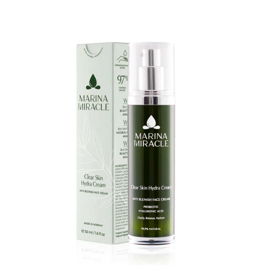 MARINA MIRACLE Clear Skin Hydra ansiktskrem med pumpeflaske og eske